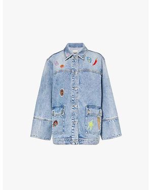 ALÉMAIS Denim Jackpot Patch-Beads Relaxed-Fit Denim Jacket - Blue