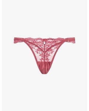 Lounge Underwear Enchant Semi-Sheer Stretch-Lace Thong - Pink