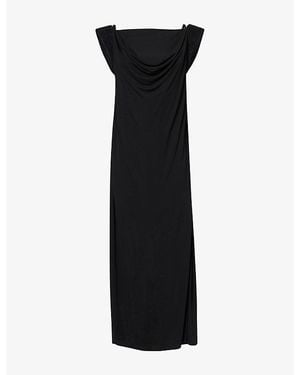Bottega Veneta Intrecciato-Strap Draped Jersey Maxi Dress - Black