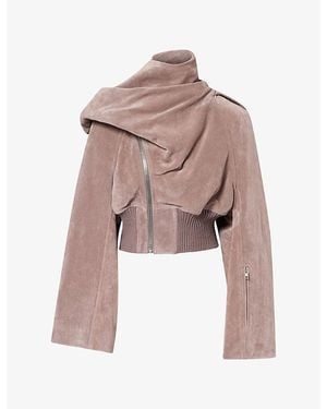 Rick Owens Scarf Asymmetric Leather Bomber Jacket - Pink