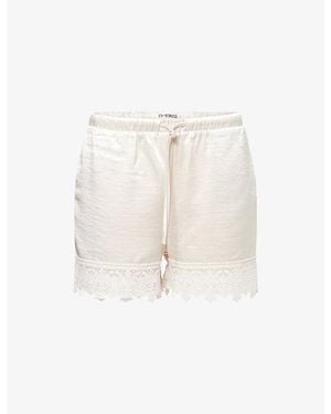 4th & Reckless Candice Lace-Trim Satin Shorts - White