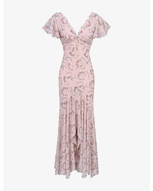 House Of Cb Amina Rose-Print Georgette Maxi Dress - Pink