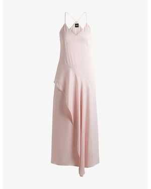 BOSS Sateen Dress With Waterfall Detail - Pink