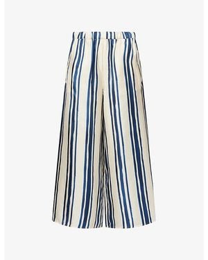 Weekend by Maxmara Striped Wide-Leg Silk Pants - Blue