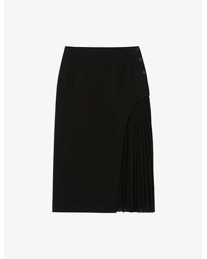 Claudie Pierlot Pleated-Panel High-Waist Stretch-Woven Midi Skirt - Black