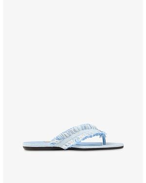 Jimmy Choo Bay Frayed Flat Denim Sandals - Blue