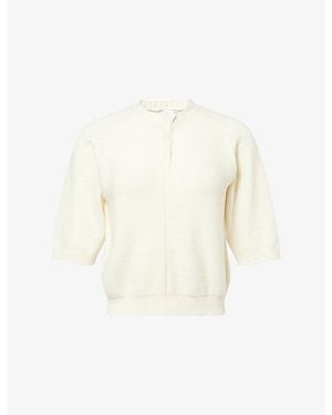 Bottega Veneta Short-Sleeve Wool Knitted Top - White