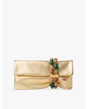 Jimmy Choo Zandra Metallic-Leather Clutch Bag - Natural