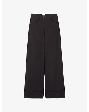 Claudie Pierlot Wide-Leg High-Rise Cotton Trousers - Black