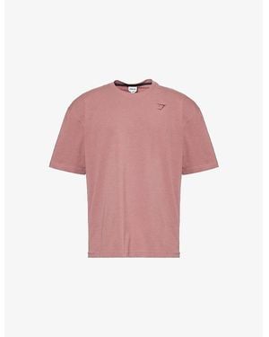 GYMSHARK Power Brand-Print Stretch-Cotton T-Shirt - Pink
