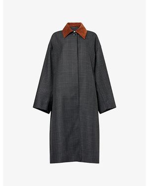 RÓHE Frames Check-Print Suede-Collar Wool Coat - Black