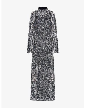 Ro&zo Astrid Long-Sleeved Sequin-Embellished Maxi Dress - Grey