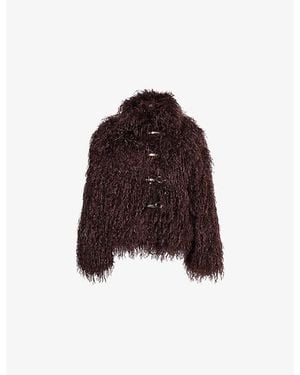 Peachy Den Patti Folding-Collar Faux-Fur Coat - Brown