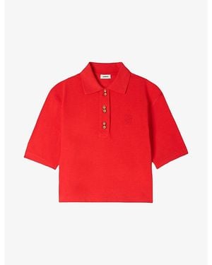 Sandro Button-Embellished Embroidered Cotton Polo Shirt