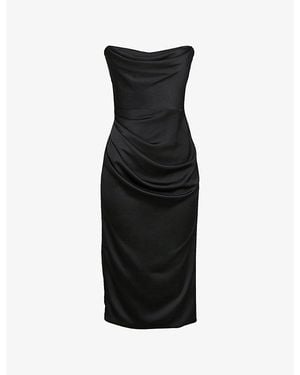 House Of Cb Santana Strapless Satin Midi Dress - Black
