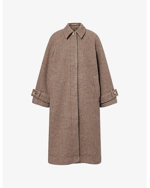 Samsøe & Samsøe Alma Check-Pattern Wool-Blend Coat - Brown