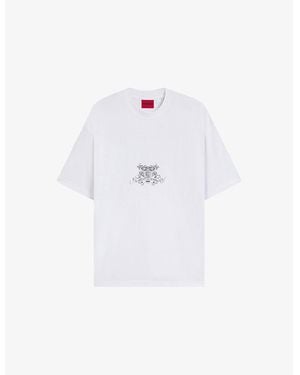 HUGO Collegiate Logo-Print Oversized-Fit Cotton-Jersey T-Shirt - White