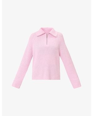 Sweaty Betty Funnel-Neck Half-Zip Ribbed Wool-Blend Jumper - Pink
