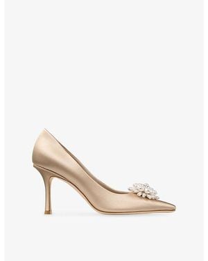 Jimmy Choo Ines 85 Pearl-Embellished Satin Pumps - White