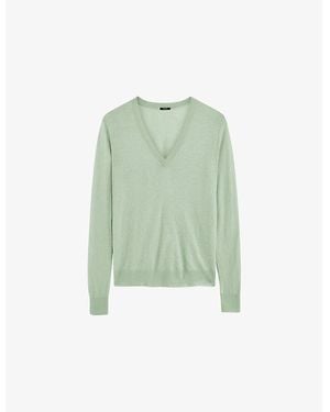 JOSEPH Cashair V-Neck Cashmere Jumper - Green