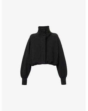 Moncler High-Neck Two-Zip-Pockets Stretch-Cotton Blend Cardigan - Black