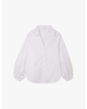 The White Company Blouson-Sleeve Cut-Out Embroidery Cotton Poplin Shirt - White