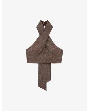 Reiss Serena Halterneck Linen Top - Brown