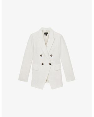 Reiss Devon Double-Breasted Woven Blazer in White | Lyst