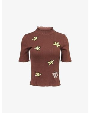 COACH X Brain Dead Mock-Neck Pointelle-Knit Cotton Top - Red