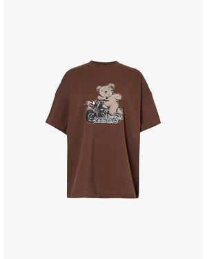 Sisters & Seekers Motorbear Oversized Cotton-Jersey T-Shirt - Brown