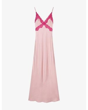 OMNES Drew Lace-Trim Satin Maxi Dress - Pink