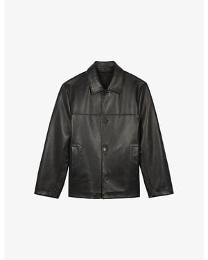 The Kooples Collared Regular-Fit Leather Jacket - Black