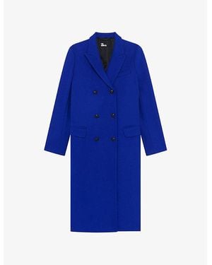 The Kooples Peak-Lapel Double-Breasted Wool-Blend Coat - Blue