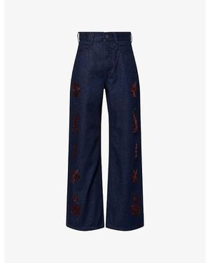 ALÉMAIS Delany Embroidered Denim Jeans - Blue