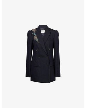 Dries Van Noten Bafy Crystal-Embellished Double-Breasted Wool Jacket - Blue