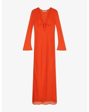OMNES Marj Flute-Sleeve V-Neck Woven Maxi Dress - Red
