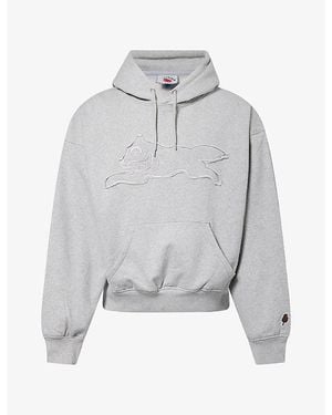 ICECREAM Applique Running Dog Cotton Hoodie - Grey