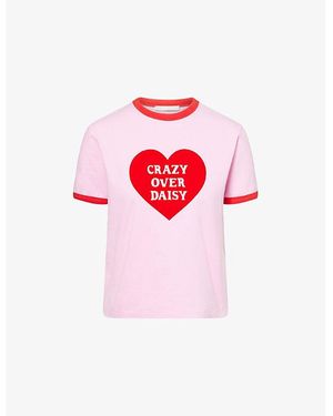 Harry Lambert X Disney Harry Lambert For Zara X Disney Crazy Over Daisy Flocked Cotton-Jersey T-Shirt - Red