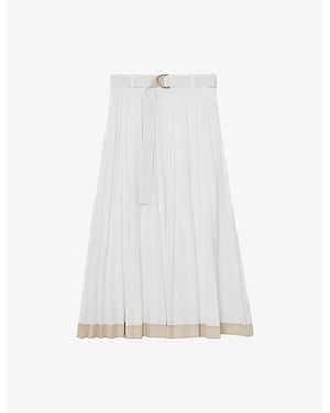 Reiss Allora Pleated Woven Midi Skirt - White