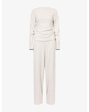 Treats Studio Late Checkout Long-Sleeve Cotton-Blend Top And Pants Set - White