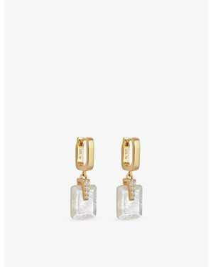 Astley Clarke Deco 18Ct-Plated Sterling- Mother-Of-Pearl And Sapphire Drop Huggies - Metallic
