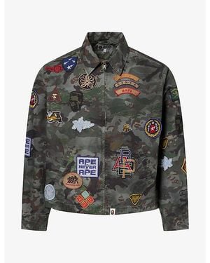A Bathing Ape Hybrid Camo Multi Badge Cotton Jacket - Green