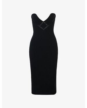 House Of Cb Magdalena Sweetheart-Neck Embroidered Stretch-Knit Midi Dress - Black