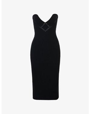 House Of Cb Magdalena Sweetheart-Neck Embroidered Stretch-Knit Midi Dress - Black