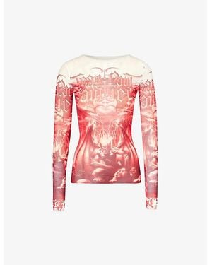 Jean Paul Gaultier Diablo Graphic-Pattern Mesh Top - Red