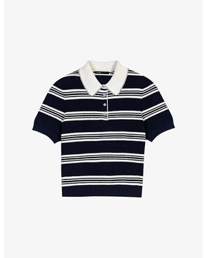 Maje Striped Rhinestone-Trim Knitted Polo Shirt - Blue