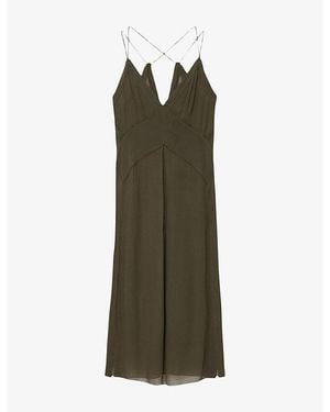 AllSaints Fawn V-Neck Woven Midi Slip Dress - Green