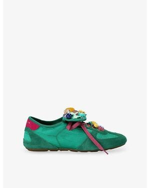 Kurt Geiger Wembley Satin And Suede Sneakers - Green