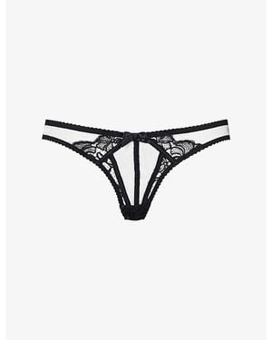 Agent Provocateur Rozlyn Mesh And Lace Open Briefs - Black