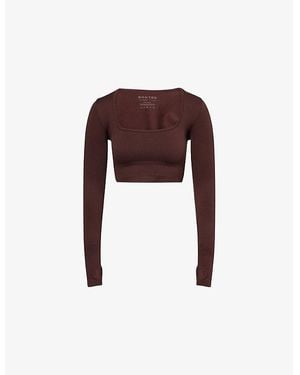 BO+TEE Square-Neck Stretch-Woven Crop Top - Purple